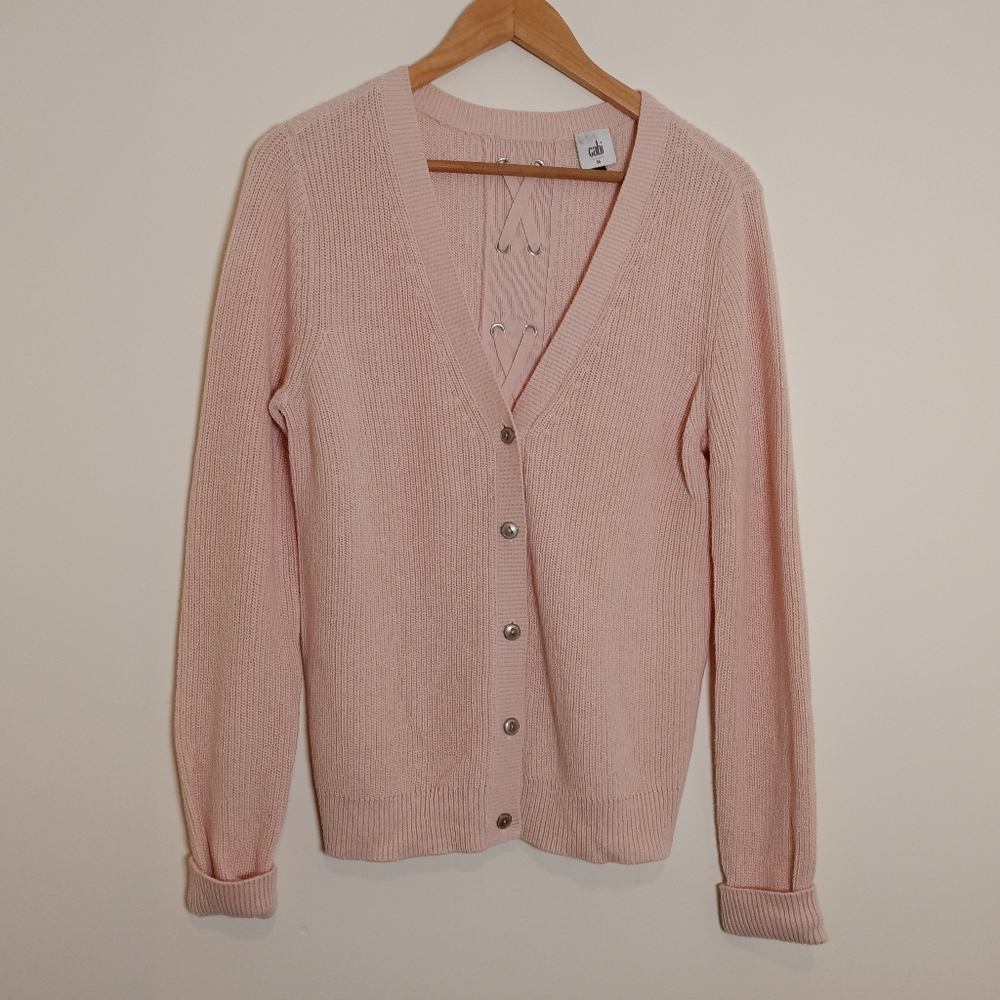 CAbi Shaker Knit Eliza Cardigan w/ Lace Up Back Detail Medium